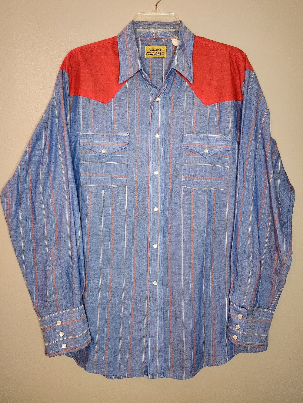 Vintage Chute#1 Classic Western Stripe Button-Up Shirt with Red Yoke Size L